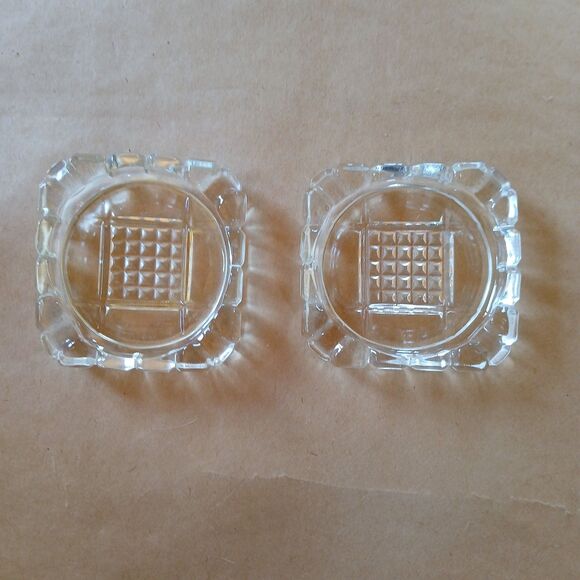 2 Vintage Clear Hazel Atlas Depression Glass Ashtrays Coasters Waffle Stackable - Picture 1 of 5